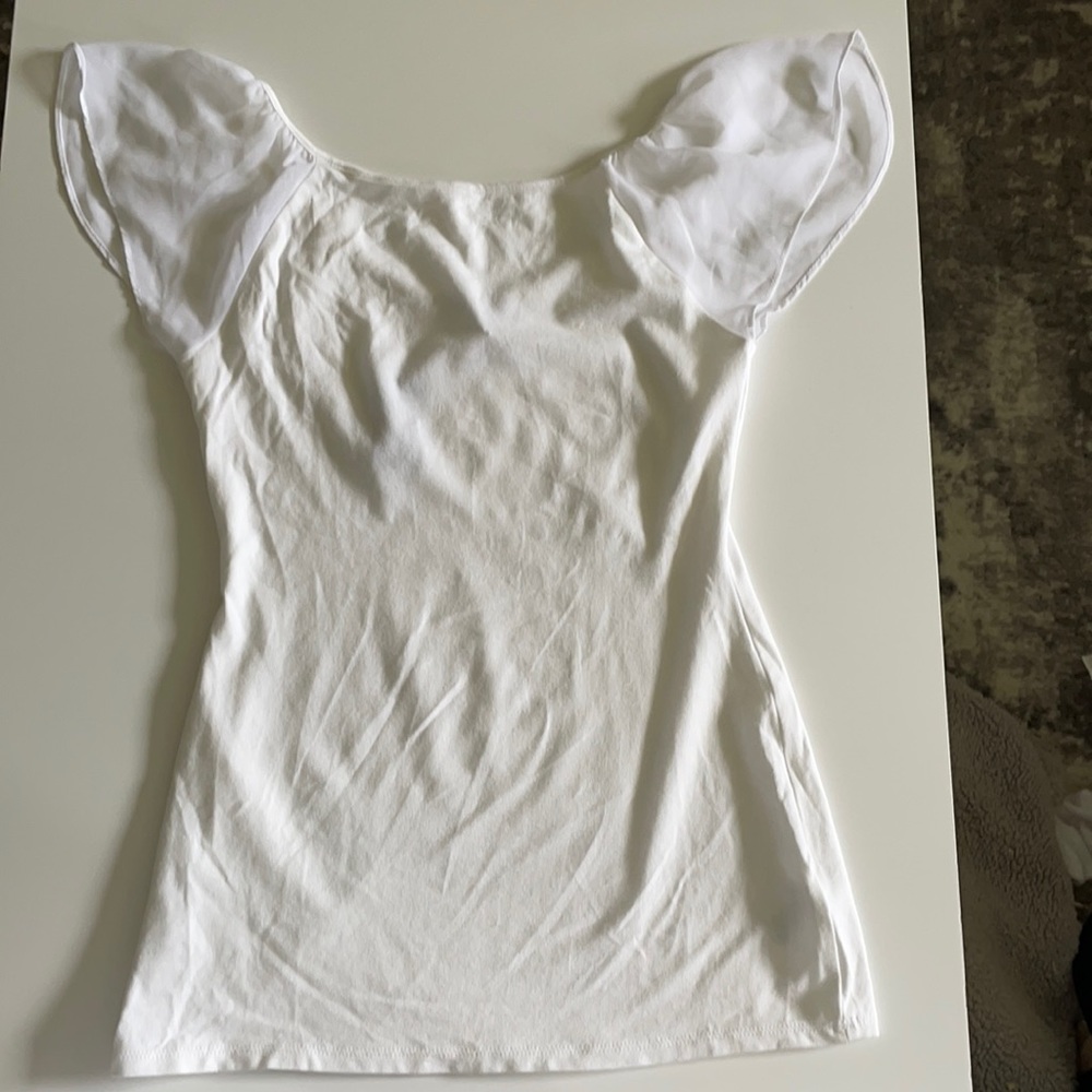 White TShirt with Mesh Flutter Sleeves